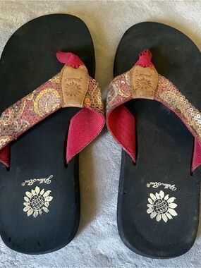 Yellow Box Multicolor Sequin Strap Black Flip Flop Sandals